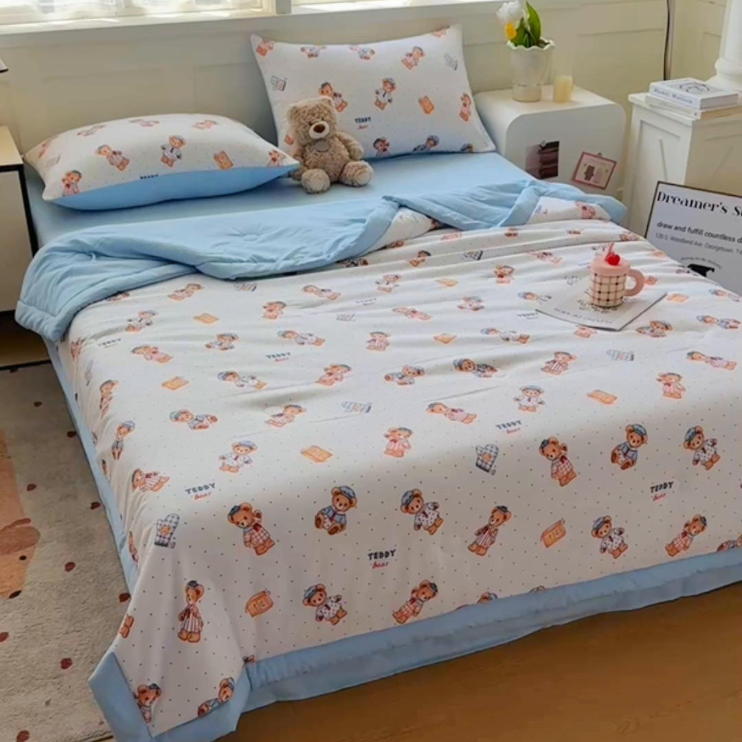 91家纺网 家纺一手货源 找家纺 优卡迪家纺馆 2026春夏新款针织棉双层纱夏被夏凉被空调被四件套【下载文件夹包含买家秀】 童真