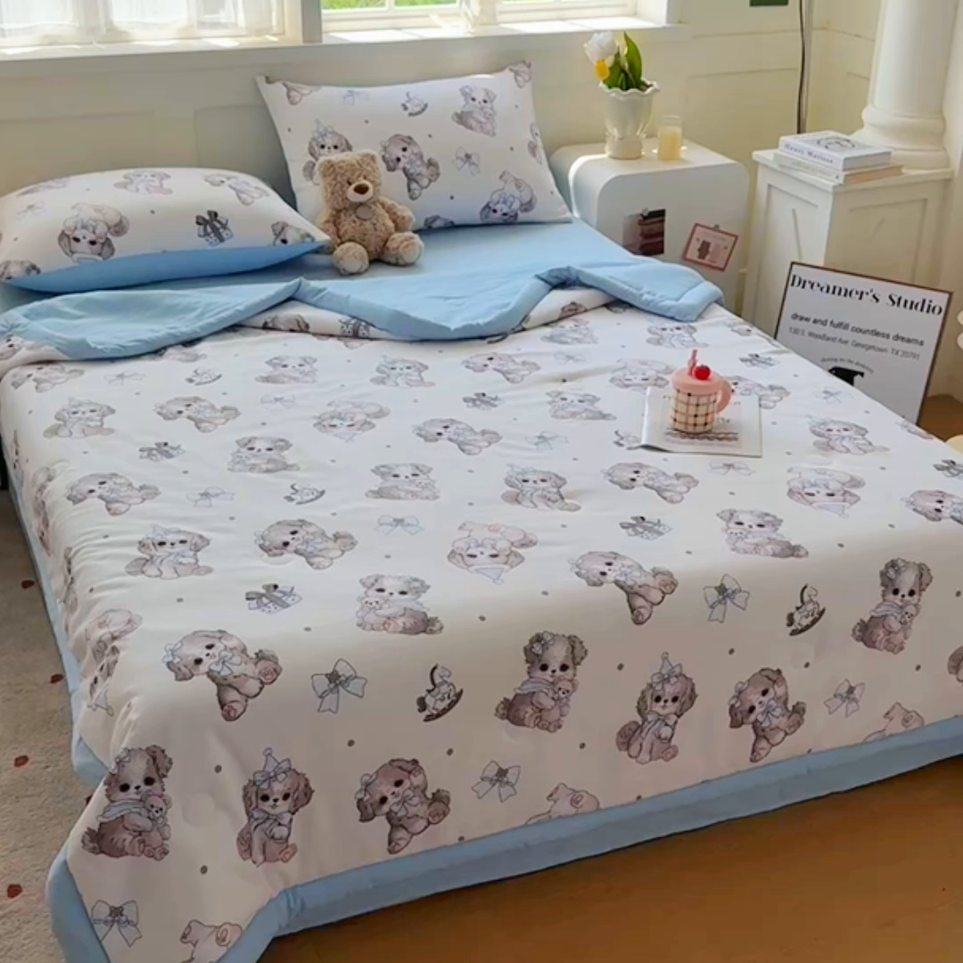 91家纺网 家纺一手货源 找家纺 （总）优卡迪家纺馆 2026春夏新款针织棉双层纱夏被夏凉被空调被四件套【下载文件夹包含买家秀】