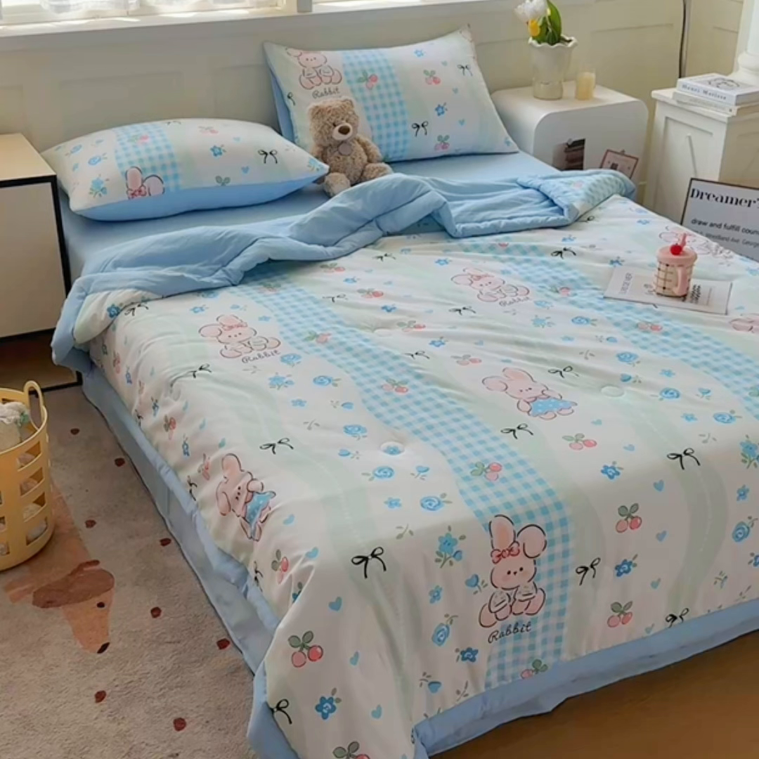 91家纺网 家纺一手货源 找家纺 优卡迪家纺馆 2026春夏新款针织棉双层纱夏被夏凉被空调被四件套【下载文件夹包含买家秀】 兰亭