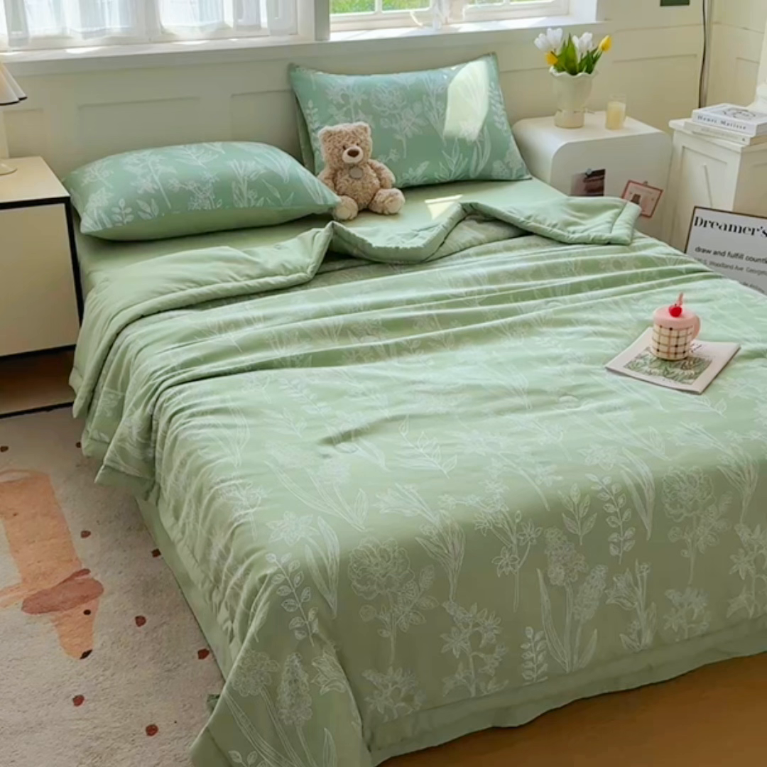 91家纺网 家纺一手货源 找家纺 优卡迪家纺馆 2026春夏新款针织棉双层纱夏被夏凉被空调被四件套【下载文件夹包含买家秀】 森恋