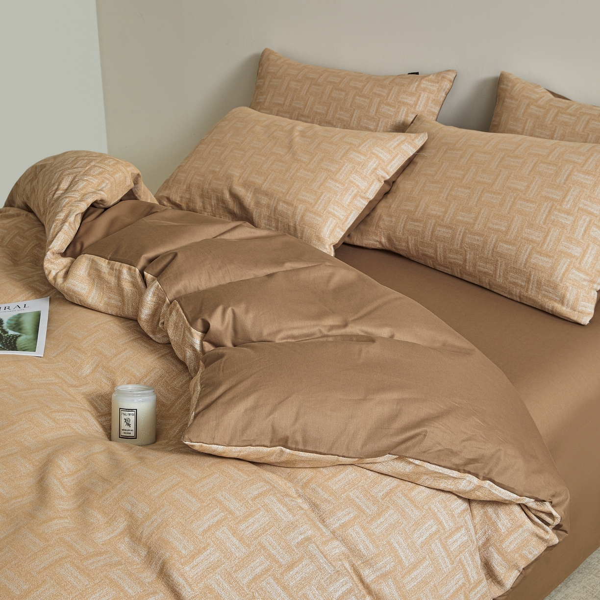 91家纺网 家纺一手货源 找家纺 乐家毛巾被（工厂自产自销） 2026新款40s全棉纯棉色织提花四件套 几何游戏