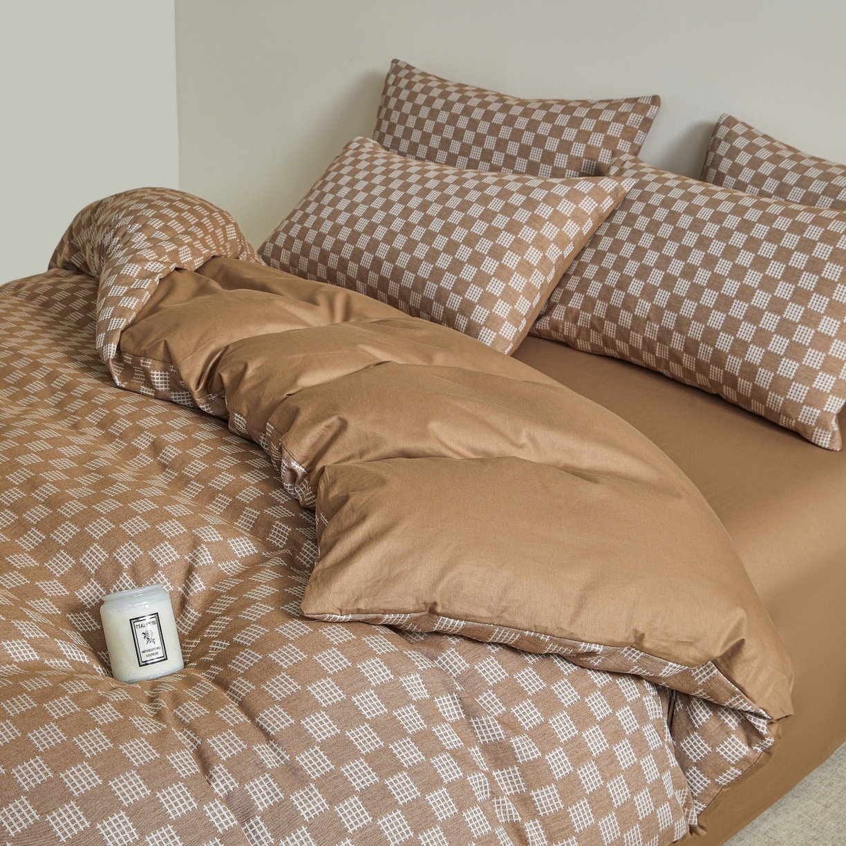 91家纺网 家纺一手货源 找家纺 乐家毛巾被（工厂自产自销） 2026新款40s全棉纯棉色织提花四件套 简序格韵