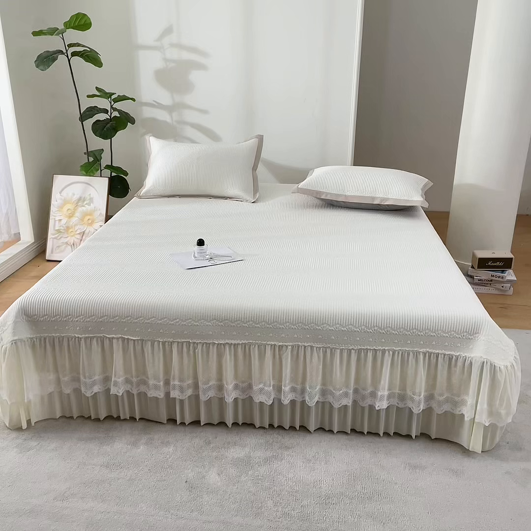 91家纺网 家纺一手货源 找家纺 （总）瑞禾家纺 2026新款A类凉感豆豆床裙款凉席三件套-系列五