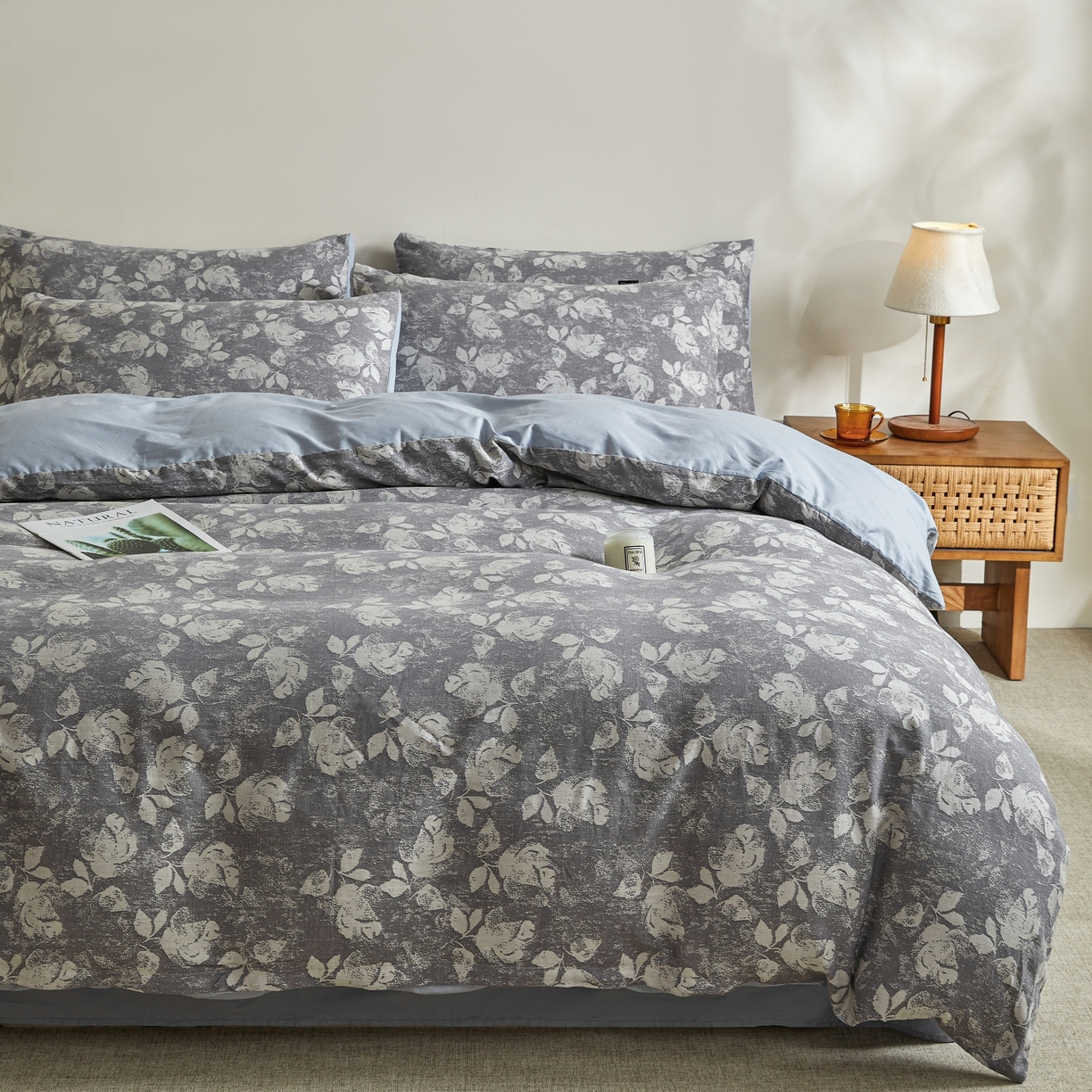 91家纺网 家纺一手货源 找家纺 乐家毛巾被（工厂自产自销） 2026新款40s全棉纯棉色织提花四件套 兰庭浅影