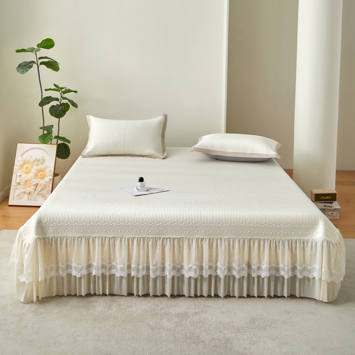 91家纺网 家纺一手货源 找家纺 （总）瑞禾家纺 2026新款A类凉感豆豆床裙款凉席三件套-系列五