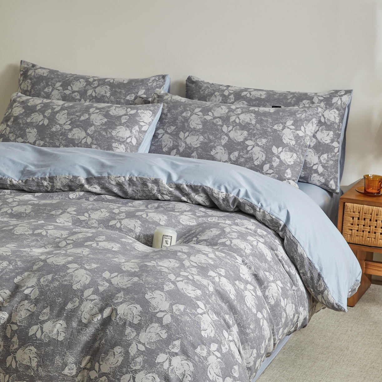 91家纺网 家纺一手货源 找家纺 乐家毛巾被（工厂自产自销） 2026新款40s全棉纯棉色织提花四件套 兰庭浅影