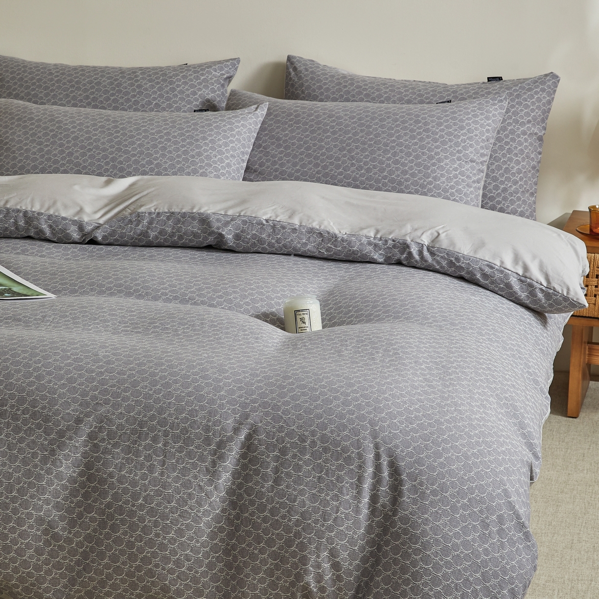 91家纺网 家纺一手货源 找家纺 乐家毛巾被（工厂自产自销） 2026新款40s全棉纯棉色织提花四件套 蓝韵清欢