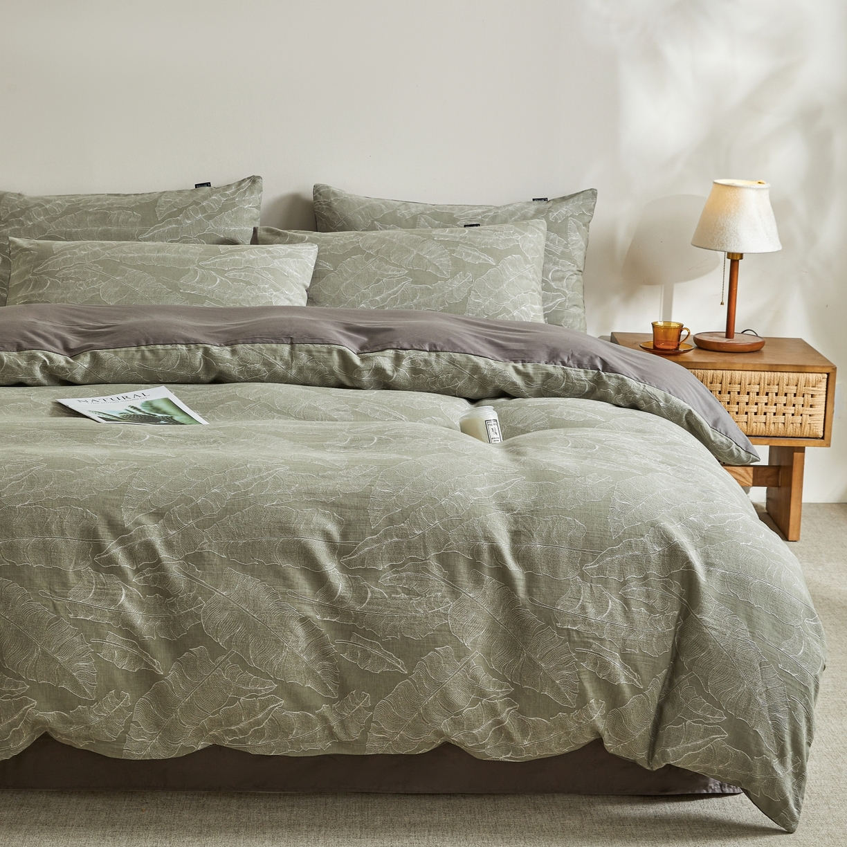 91家纺网 家纺一手货源 找家纺 乐家毛巾被（工厂自产自销） 2026新款40s全棉纯棉色织提花四件套 青禾晓雾