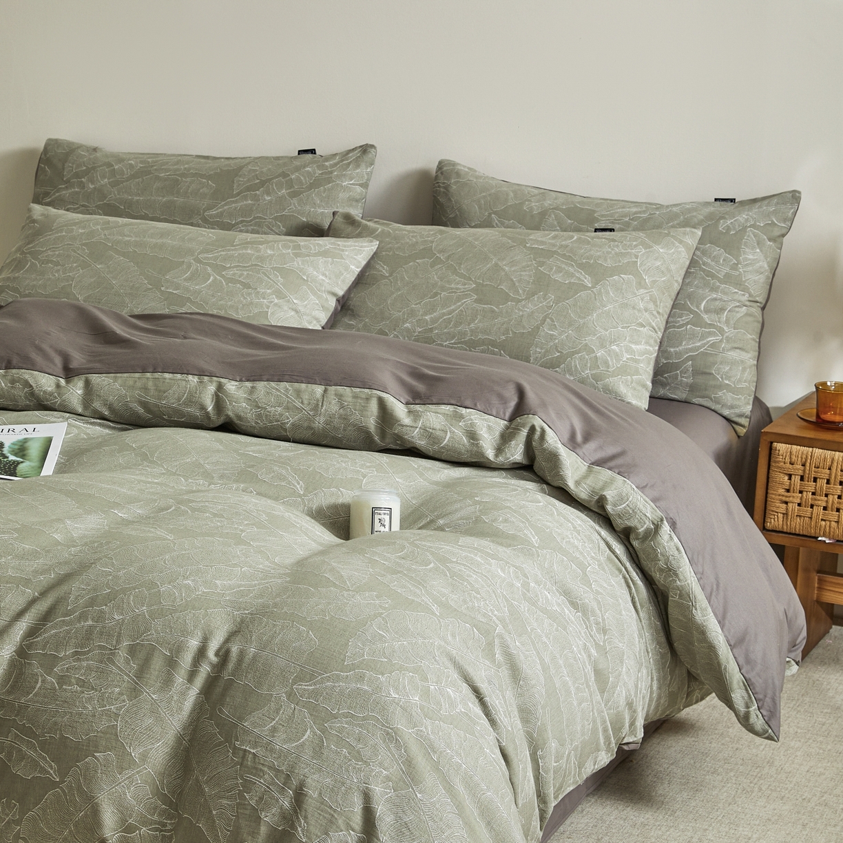 91家纺网 家纺一手货源 找家纺 乐家毛巾被（工厂自产自销） 2026新款40s全棉纯棉色织提花四件套 青禾晓雾