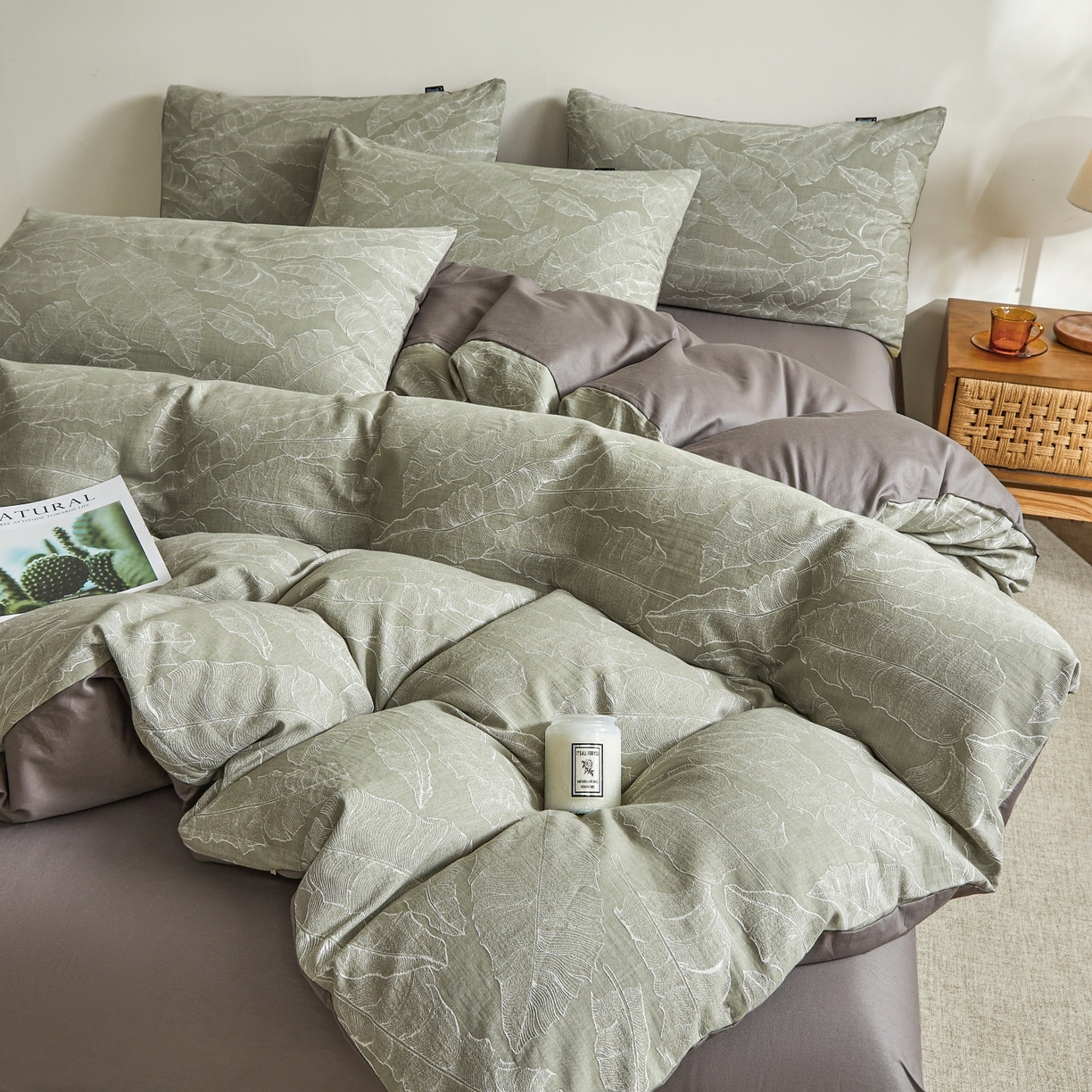 91家纺网 家纺一手货源 找家纺 乐家毛巾被（工厂自产自销） 2026新款40s全棉纯棉色织提花四件套 青禾晓雾