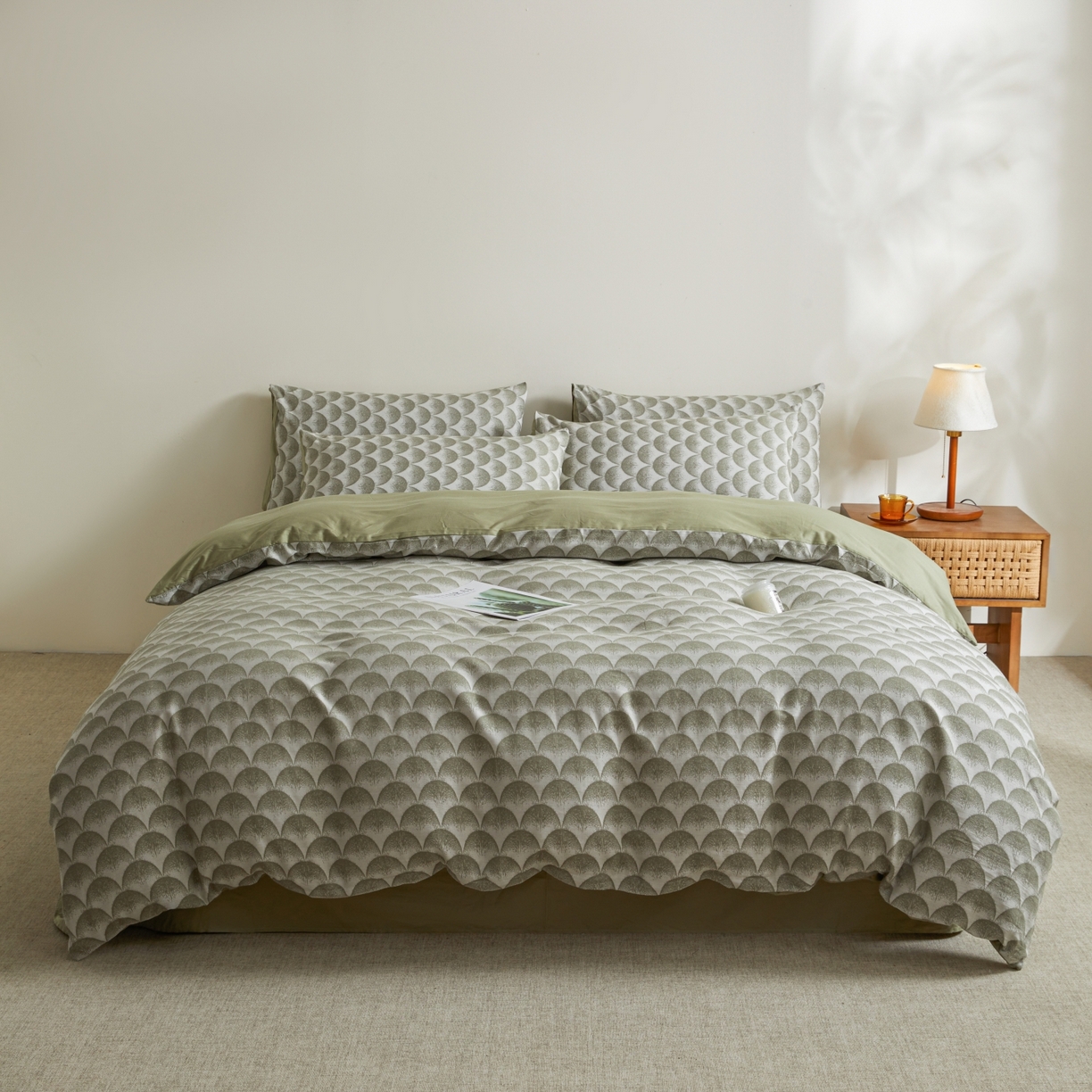 91家纺网 家纺一手货源 找家纺 乐家毛巾被（工厂自产自销） 2026新款40s全棉纯棉色织提花四件套 疏花浅韵