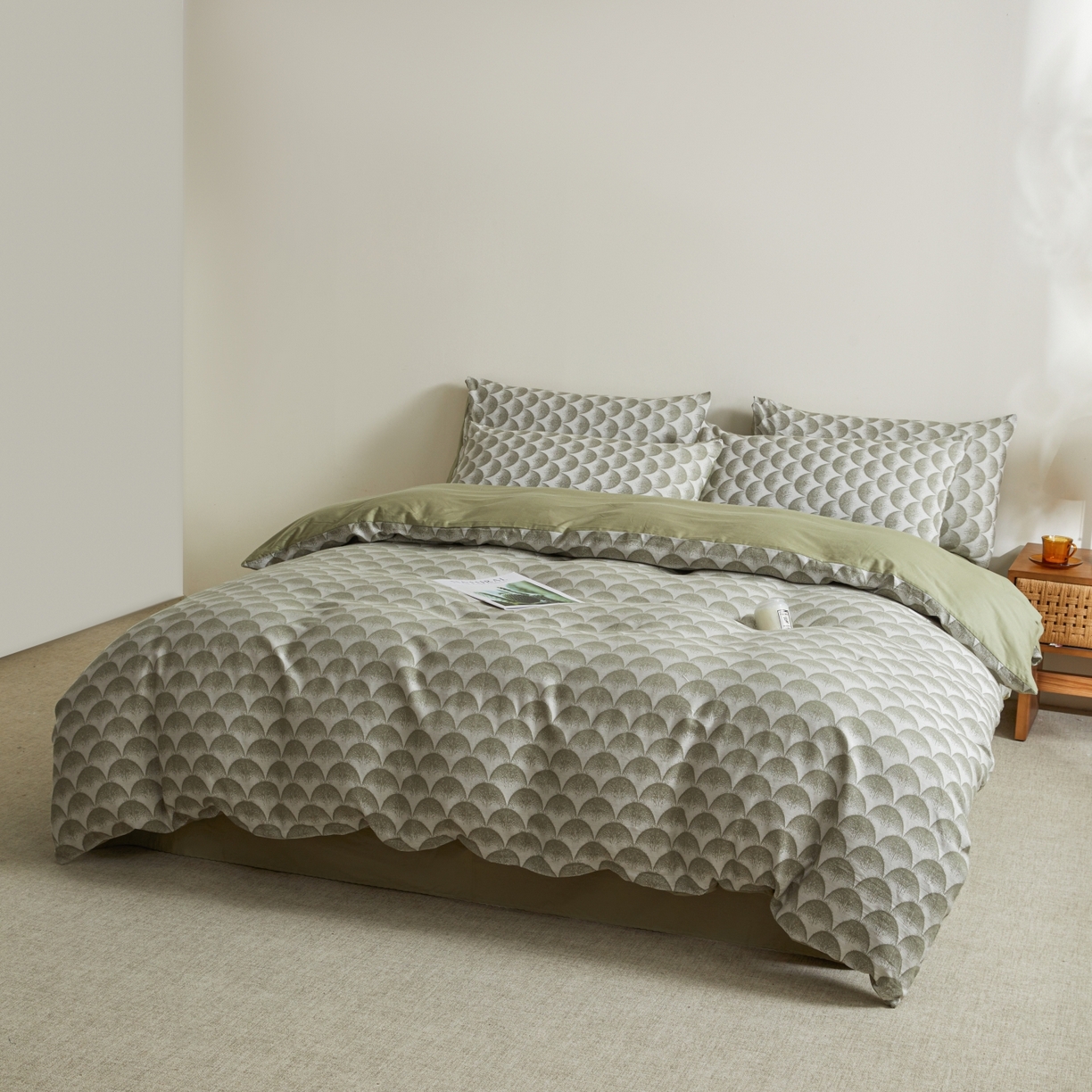 91家纺网 家纺一手货源 找家纺 乐家毛巾被（工厂自产自销） 2026新款40s全棉纯棉色织提花四件套 疏花浅韵