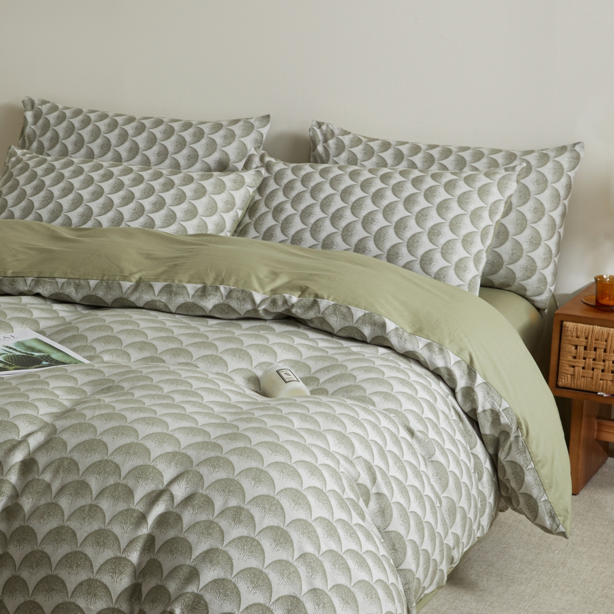 91家纺网 家纺一手货源 找家纺 乐家毛巾被（工厂自产自销） 2026新款40s全棉纯棉色织提花四件套 疏花浅韵