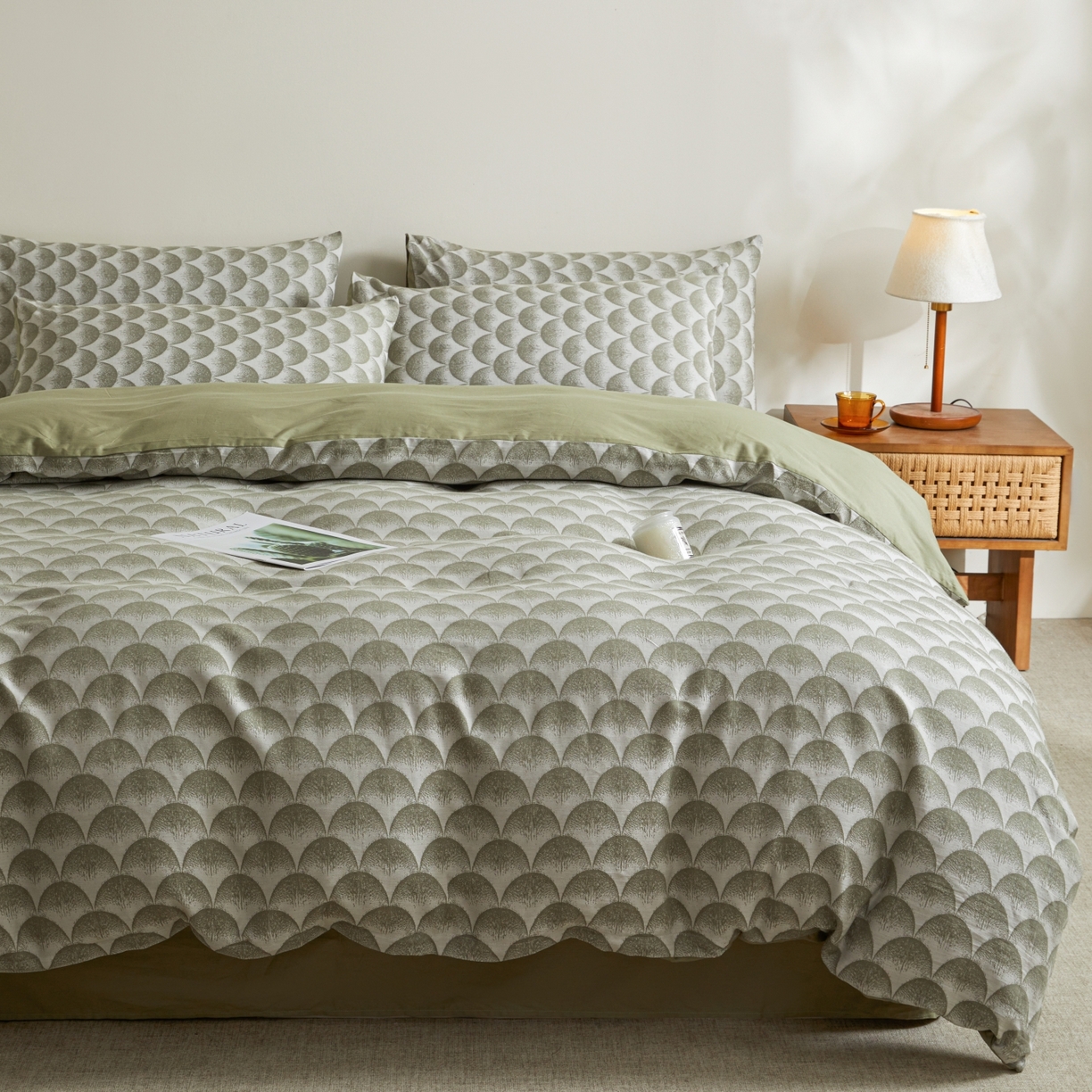 91家纺网 家纺一手货源 找家纺 乐家毛巾被（工厂自产自销） 2026新款40s全棉纯棉色织提花四件套 疏花浅韵