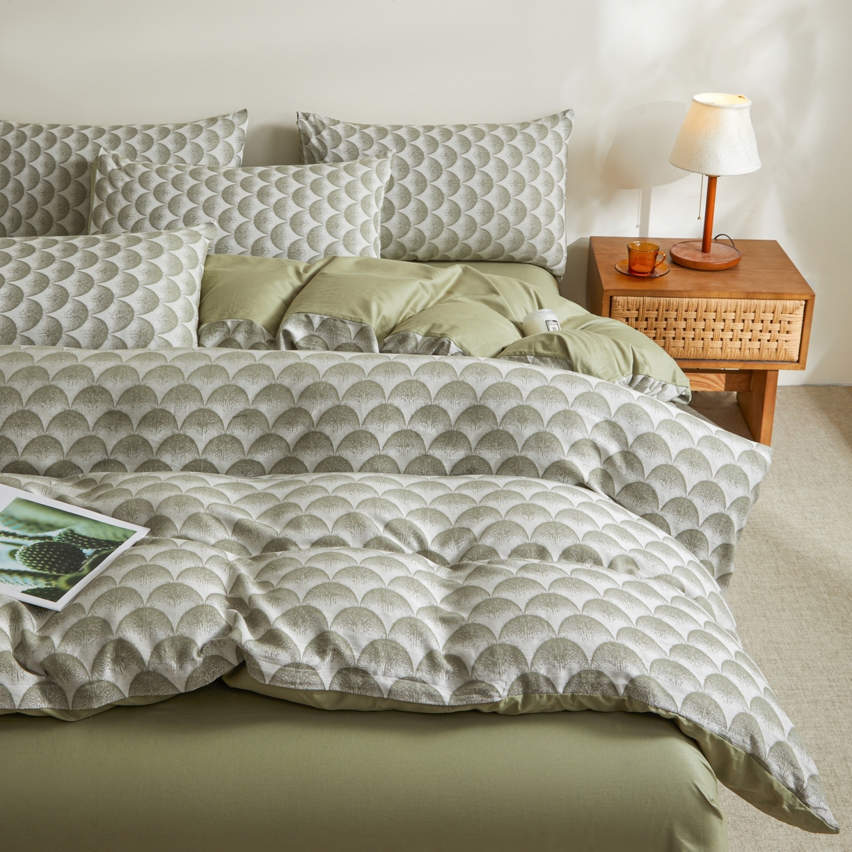 91家纺网 家纺一手货源 找家纺 乐家毛巾被（工厂自产自销） 2026新款40s全棉纯棉色织提花四件套 疏花浅韵