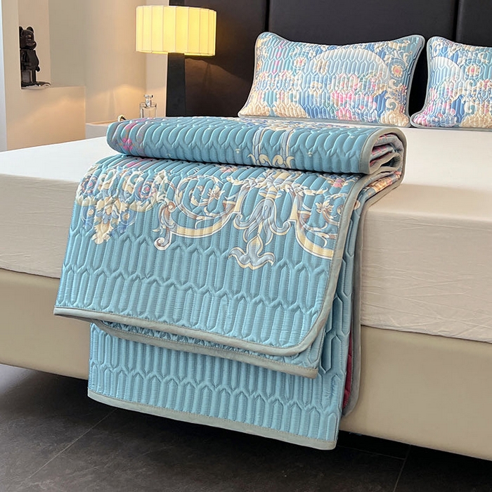 91家纺网 家纺一手货源 找家纺 yyds网供 2026新款9mm加厚艾草冰皮锦氨凉感乳胶席三件套空调水洗软席夏季凉席席子凉席 镜中花