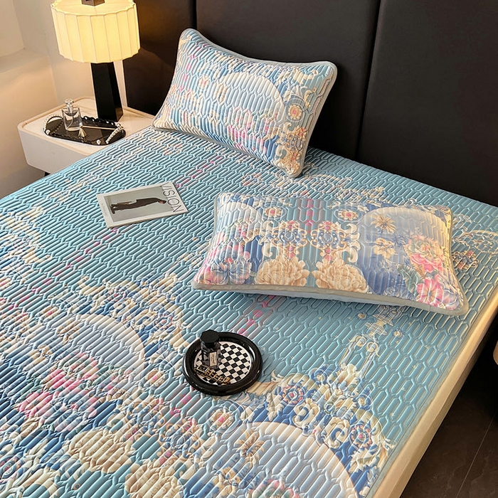 91家纺网 家纺一手货源 找家纺 yyds网供 2026新款9mm加厚艾草冰皮锦氨凉感乳胶席三件套空调水洗软席夏季凉席席子凉席 镜中花