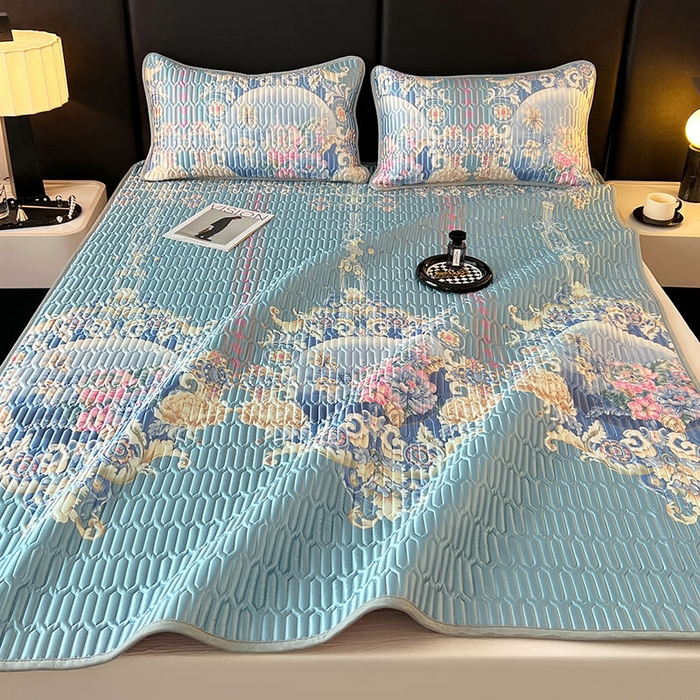 91家纺网 家纺一手货源 找家纺 yyds网供 2026新款9mm加厚艾草冰皮锦氨凉感乳胶席三件套空调水洗软席夏季凉席席子凉席 镜中花