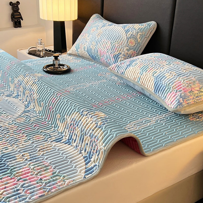 91家纺网 家纺一手货源 找家纺 yyds网供 2026新款9mm加厚艾草冰皮锦氨凉感乳胶席三件套空调水洗软席夏季凉席席子凉席 镜中花