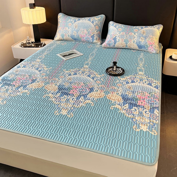 91家纺网 家纺一手货源 找家纺 yyds网供 2026新款9mm加厚艾草冰皮锦氨凉感乳胶席三件套空调水洗软席夏季凉席席子凉席 镜中花