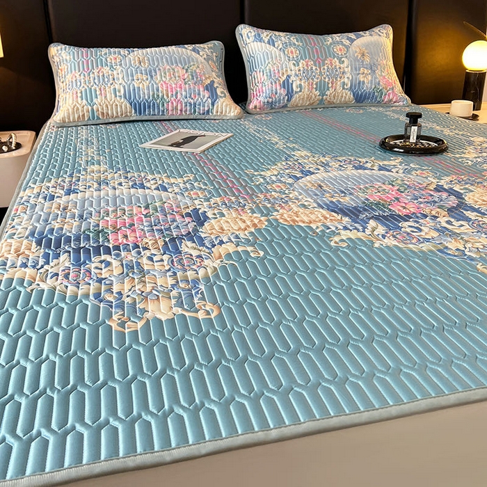 91家纺网 家纺一手货源 找家纺 yyds网供 2026新款9mm加厚艾草冰皮锦氨凉感乳胶席三件套空调水洗软席夏季凉席席子凉席 镜中花