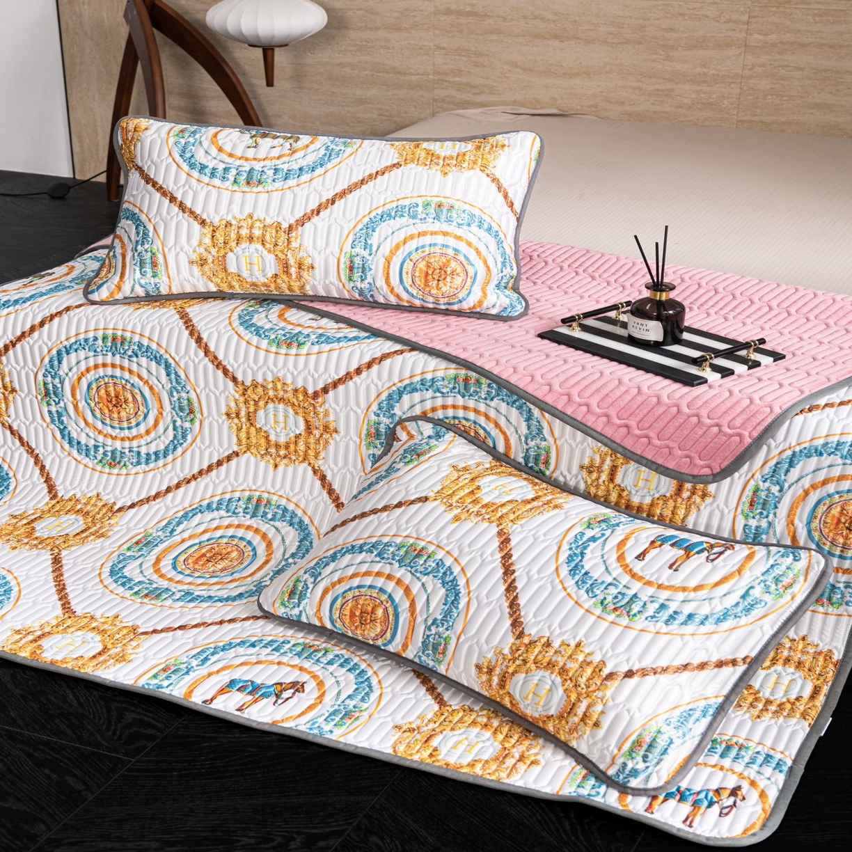 91家纺网 家纺一手货源 找家纺 （总）yyds网供 2026新款9mm加厚艾草冰皮锦氨凉感乳胶席三件套空调水洗软席夏季凉席席子凉席