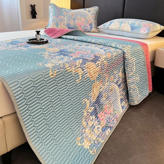 91家纺网 家纺一手货源 找家纺 yyds网供 2026新款9mm加厚艾草冰皮锦氨凉感乳胶席三件套空调水洗软席夏季凉席席子凉席 镜中花