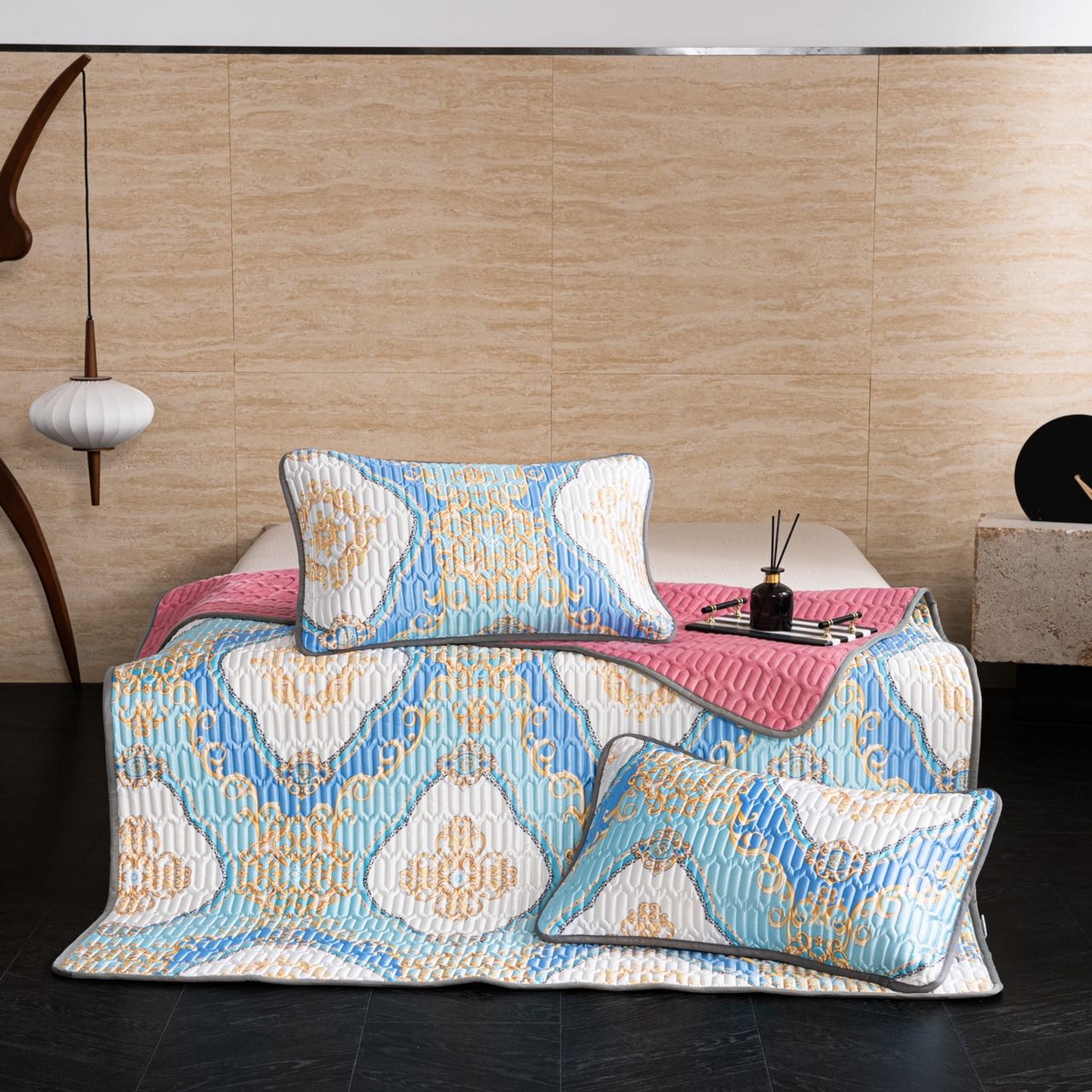 91家纺网 家纺一手货源 找家纺 yyds网供 2026新款9mm加厚艾草冰皮锦氨凉感乳胶席三件套空调水洗软席夏季凉席席子凉席 蓝金菱