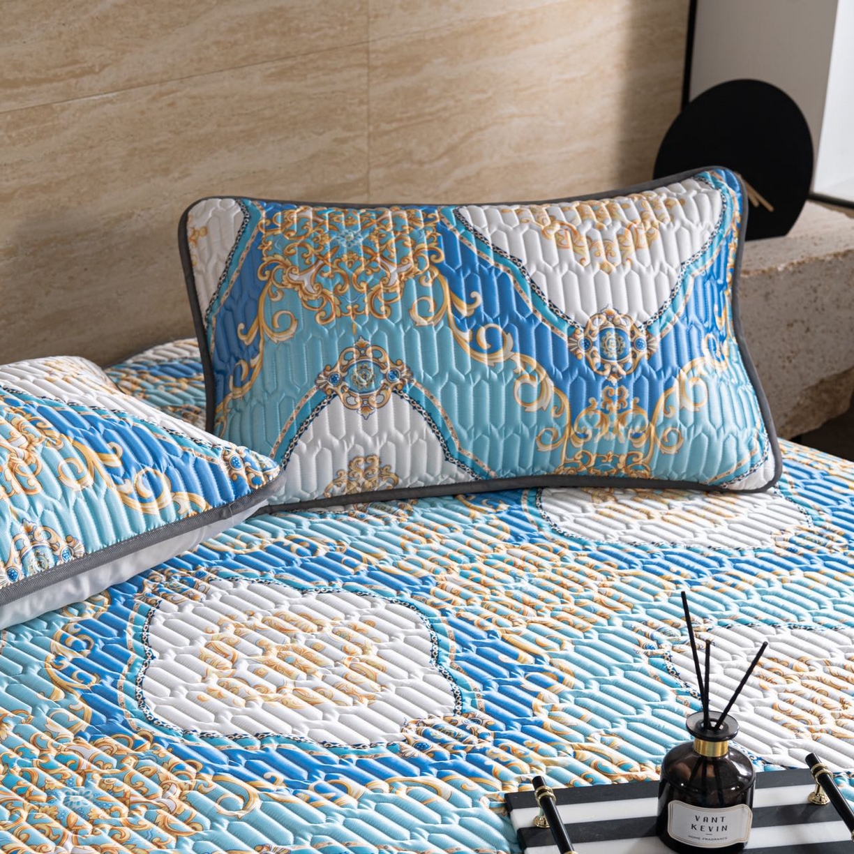 91家纺网 家纺一手货源 找家纺 yyds网供 2026新款9mm加厚艾草冰皮锦氨凉感乳胶席三件套空调水洗软席夏季凉席席子凉席 蓝金菱