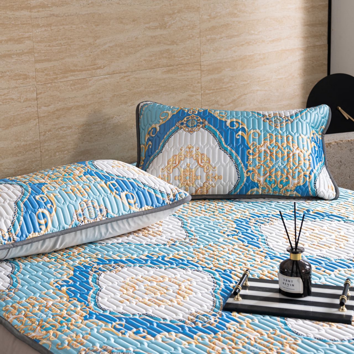 91家纺网 家纺一手货源 找家纺 yyds网供 2026新款9mm加厚艾草冰皮锦氨凉感乳胶席三件套空调水洗软席夏季凉席席子凉席 蓝金菱