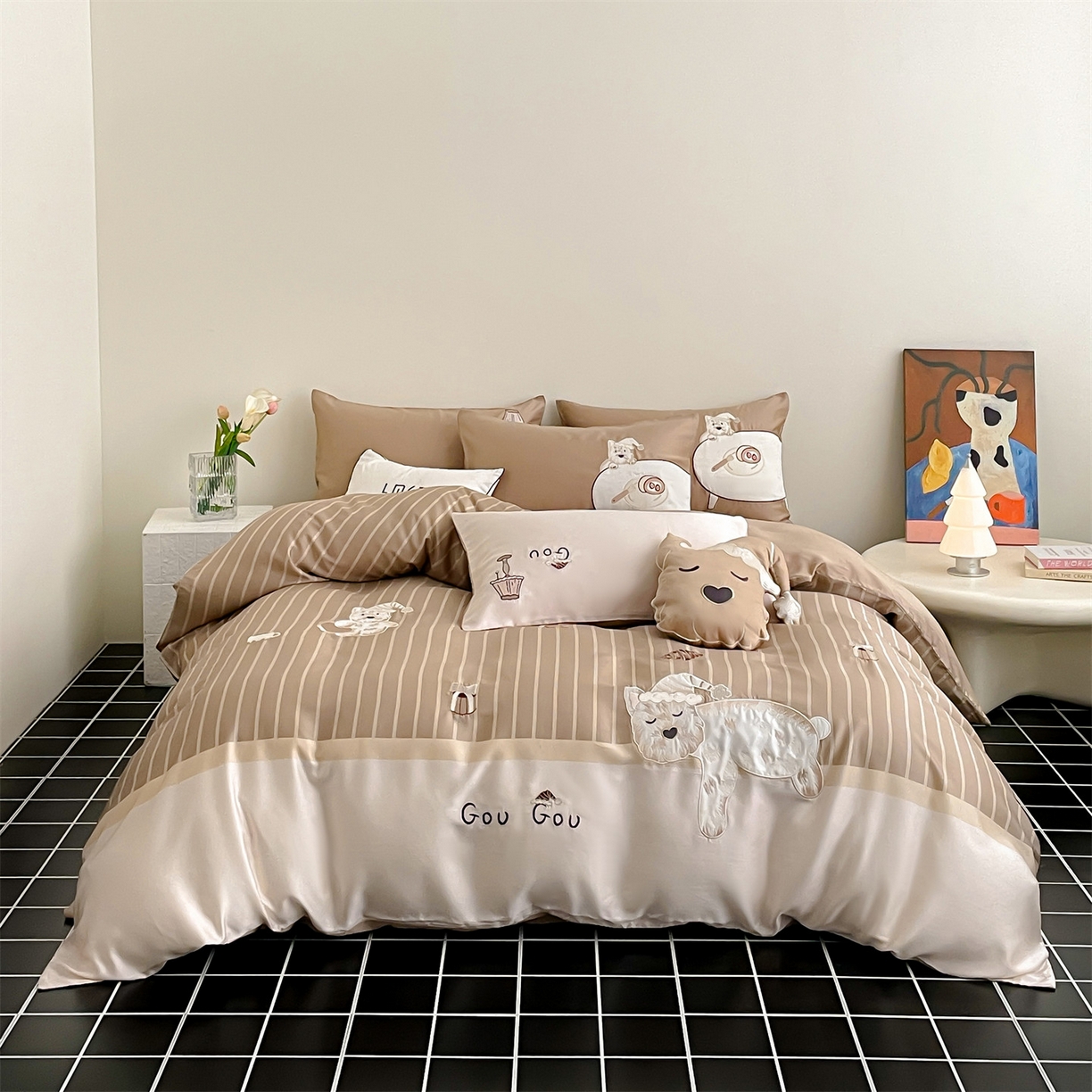 91家纺网 家纺一手货源 找家纺 （总）蓝米卡夫 2026夏季新款60S兰精天丝刺绣四件套-西高地厨房（礼盒）