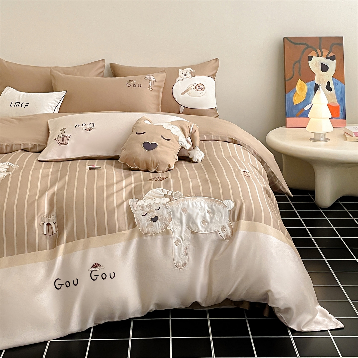 91家纺网 家纺一手货源 找家纺 （总）蓝米卡夫 2026夏季新款60S兰精天丝刺绣四件套-西高地厨房（礼盒）