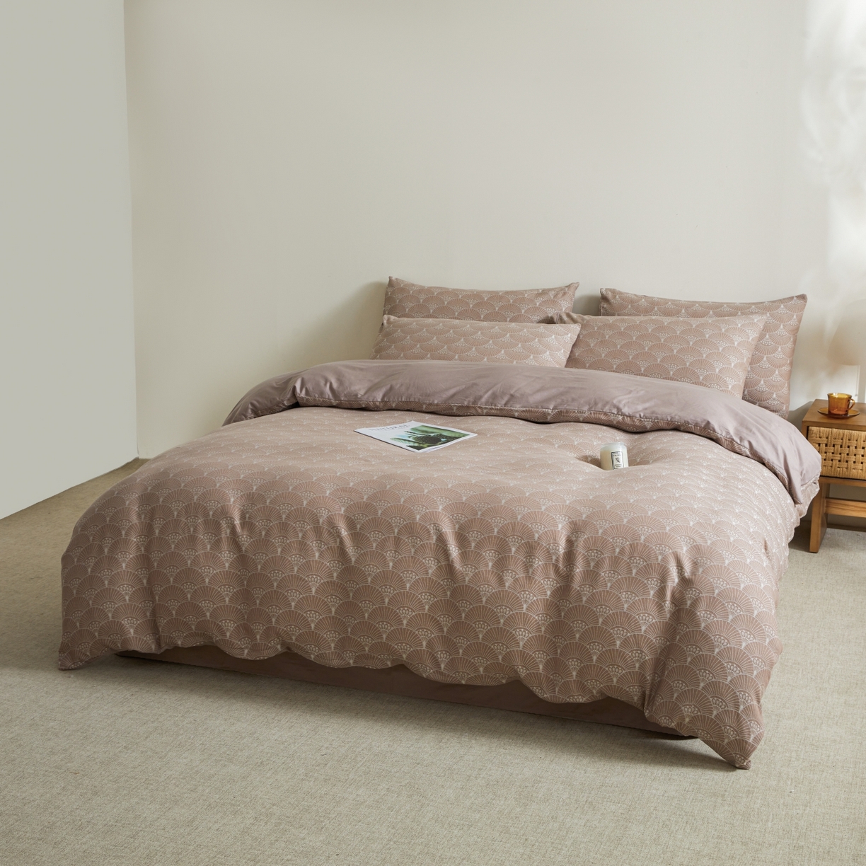 91家纺网 家纺一手货源 找家纺 乐家毛巾被（工厂自产自销） 2026新款40s全棉纯棉色织提花四件套 素槿清风