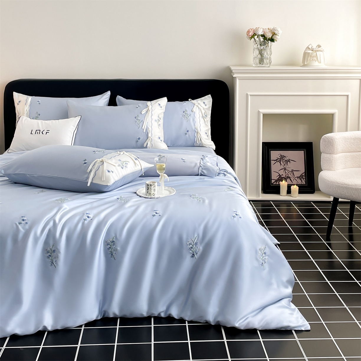 91家纺网 家纺一手货源 找家纺 蓝米卡夫 2026夏季新款60S兰精天丝刺绣四件套-汐语（礼盒） 汐语-蓝