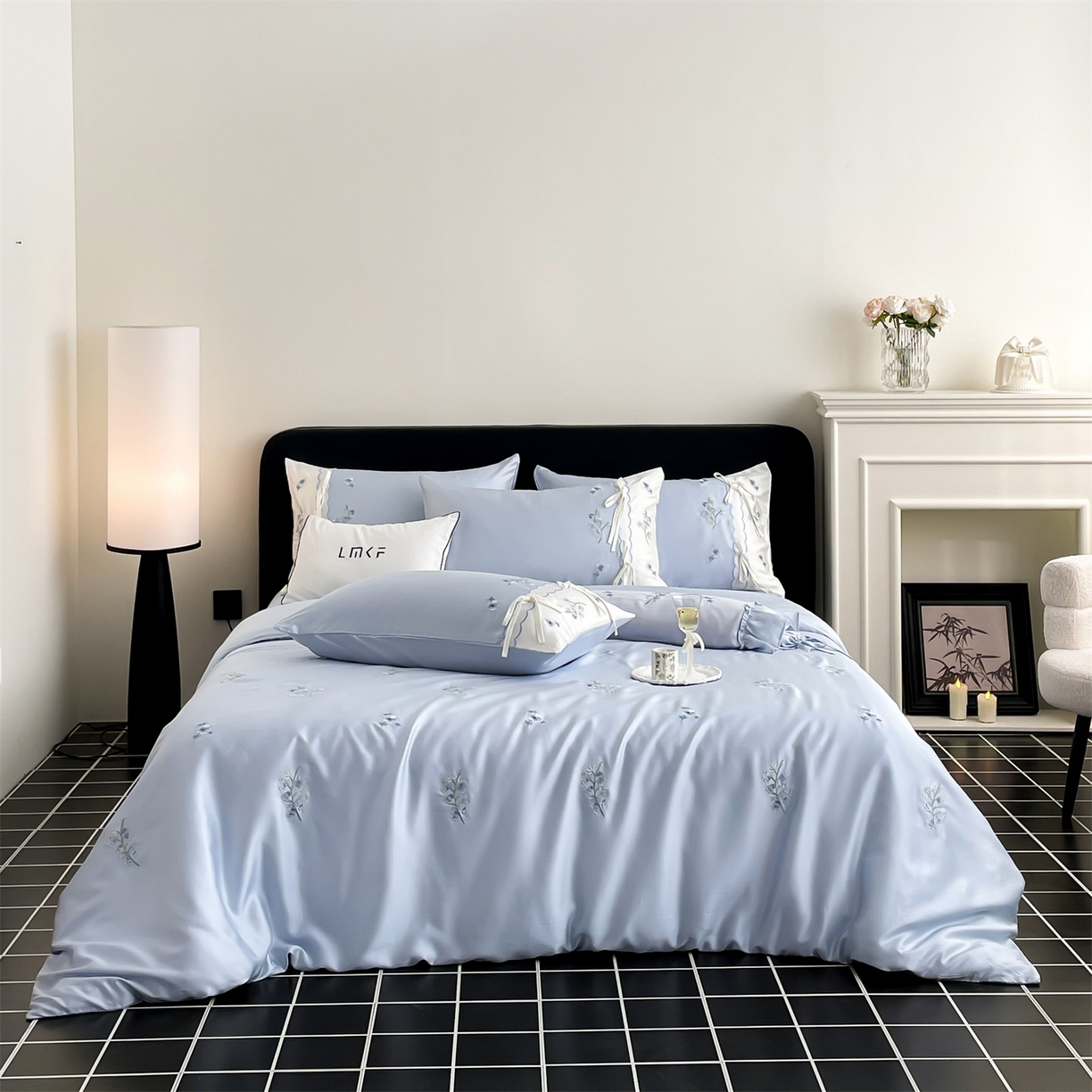 91家纺网 家纺一手货源 找家纺 蓝米卡夫 2026夏季新款60S兰精天丝刺绣四件套-汐语（礼盒） 汐语-蓝