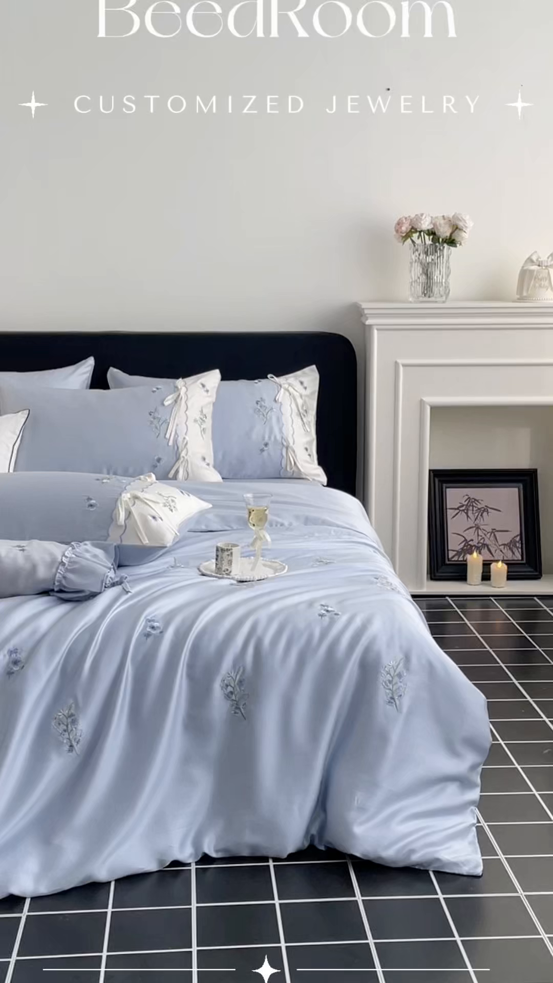 91家纺网 家纺一手货源 找家纺 蓝米卡夫 2026夏季新款60S兰精天丝刺绣四件套-汐语（礼盒） 汐语-蓝