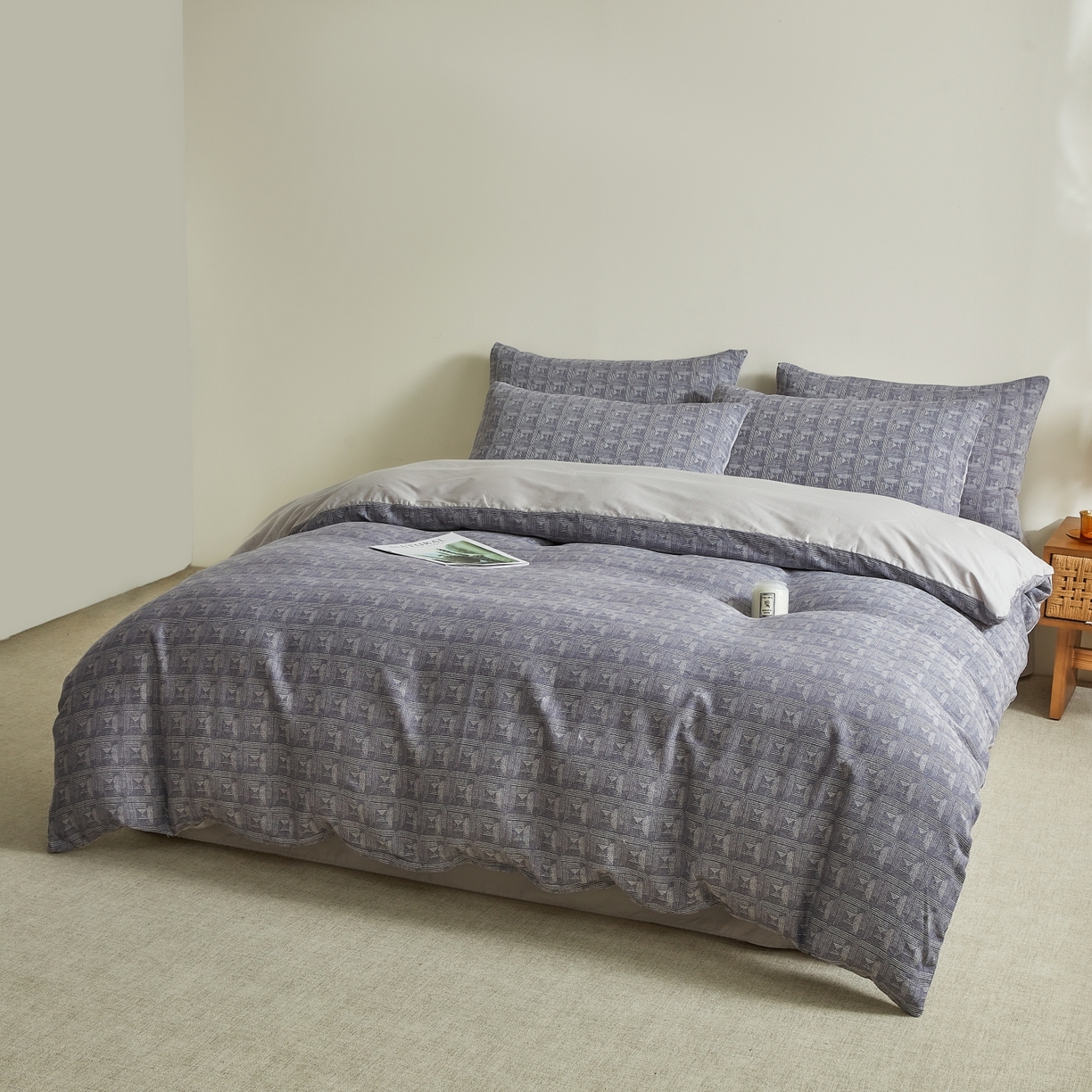 91家纺网 家纺一手货源 找家纺 乐家毛巾被（工厂自产自销） 2026新款40s全棉纯棉色织提花四件套 素年锦时