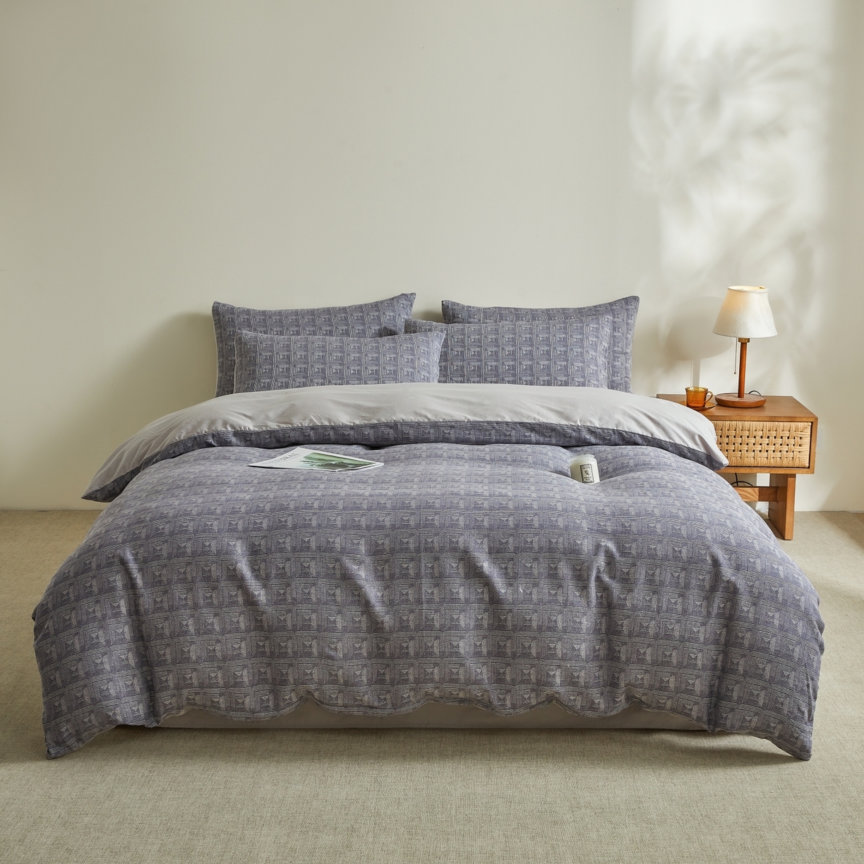 91家纺网 家纺一手货源 找家纺 乐家毛巾被（工厂自产自销） 2026新款40s全棉纯棉色织提花四件套 素年锦时