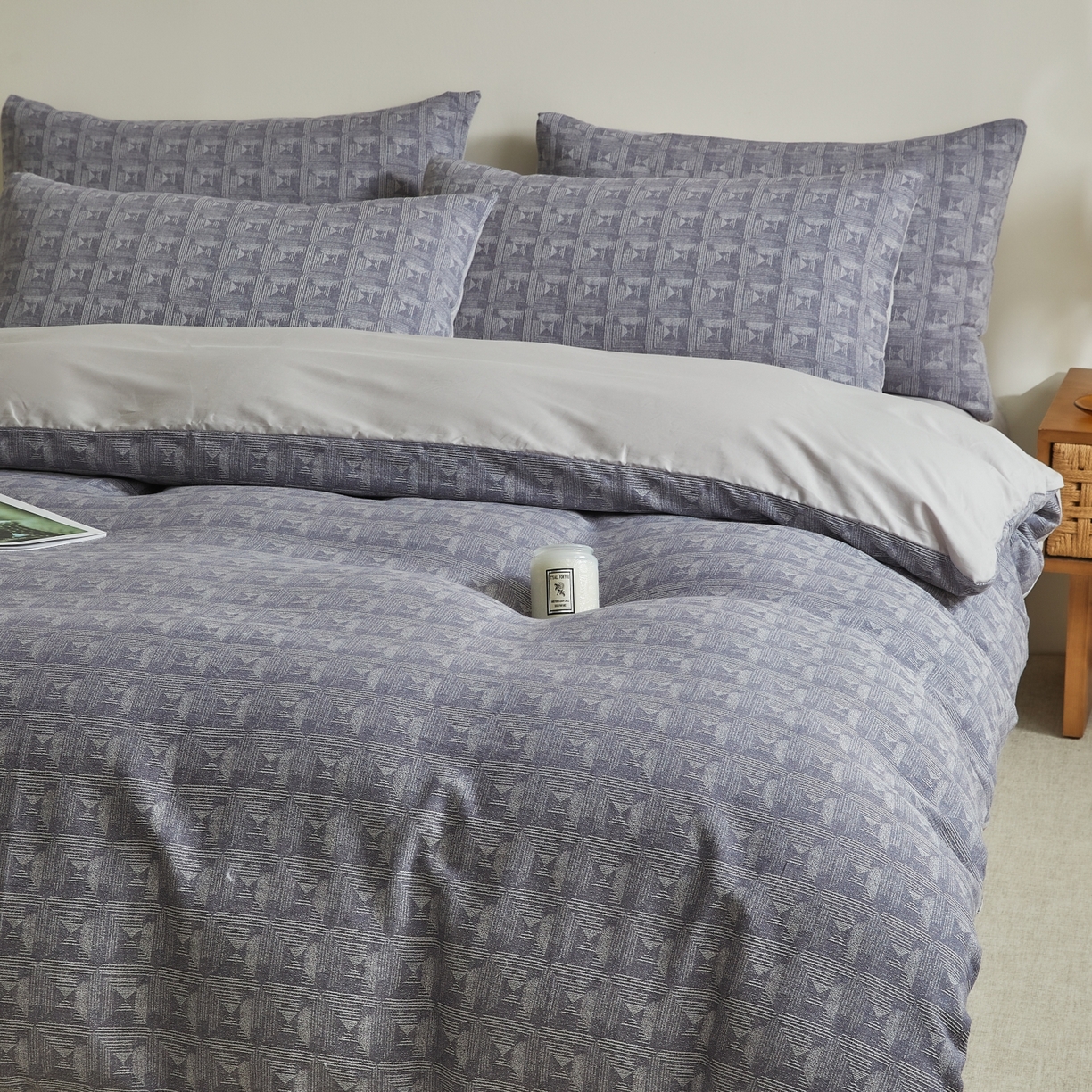 91家纺网 家纺一手货源 找家纺 乐家毛巾被（工厂自产自销） 2026新款40s全棉纯棉色织提花四件套 素年锦时