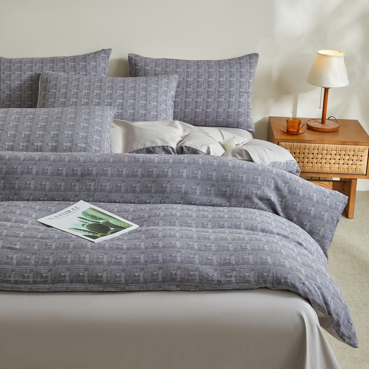 91家纺网 家纺一手货源 找家纺 乐家毛巾被（工厂自产自销） 2026新款40s全棉纯棉色织提花四件套 素年锦时