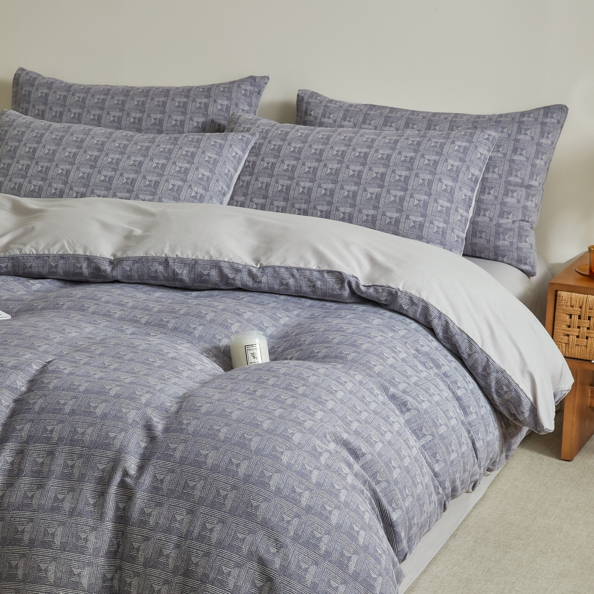 91家纺网 家纺一手货源 找家纺 乐家毛巾被（工厂自产自销） 2026新款40s全棉纯棉色织提花四件套 素年锦时