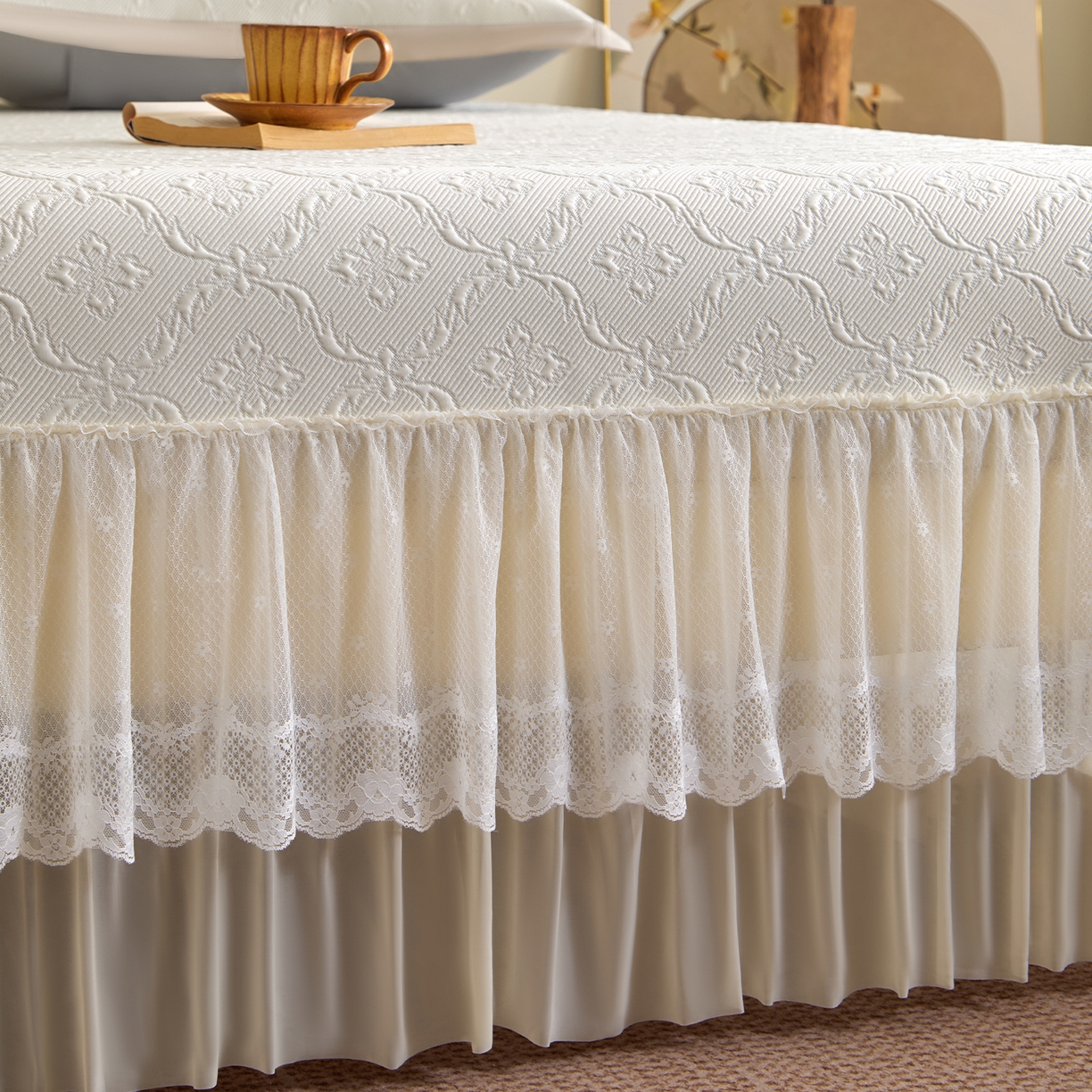 91家纺网 家纺一手货源 找家纺 （总）瑞禾家纺 2026新款A类凉感豆豆床裙款凉席三件套-系列二