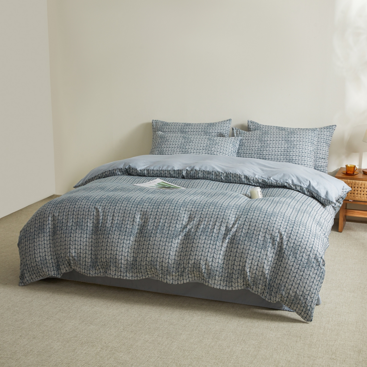 91家纺网 家纺一手货源 找家纺 乐家毛巾被（工厂自产自销） 2026新款40s全棉纯棉色织提花四件套 素穗静影