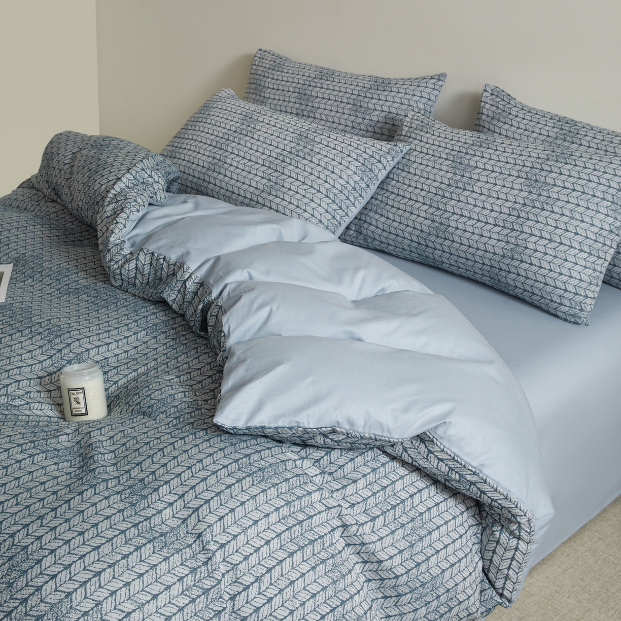 91家纺网 家纺一手货源 找家纺 乐家毛巾被（工厂自产自销） 2026新款40s全棉纯棉色织提花四件套 素穗静影