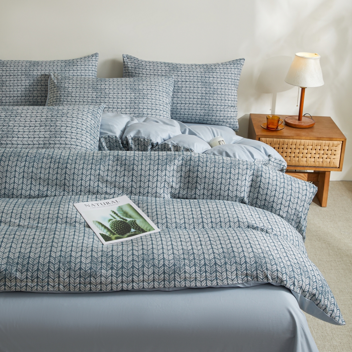 91家纺网 家纺一手货源 找家纺 乐家毛巾被（工厂自产自销） 2026新款40s全棉纯棉色织提花四件套 素穗静影