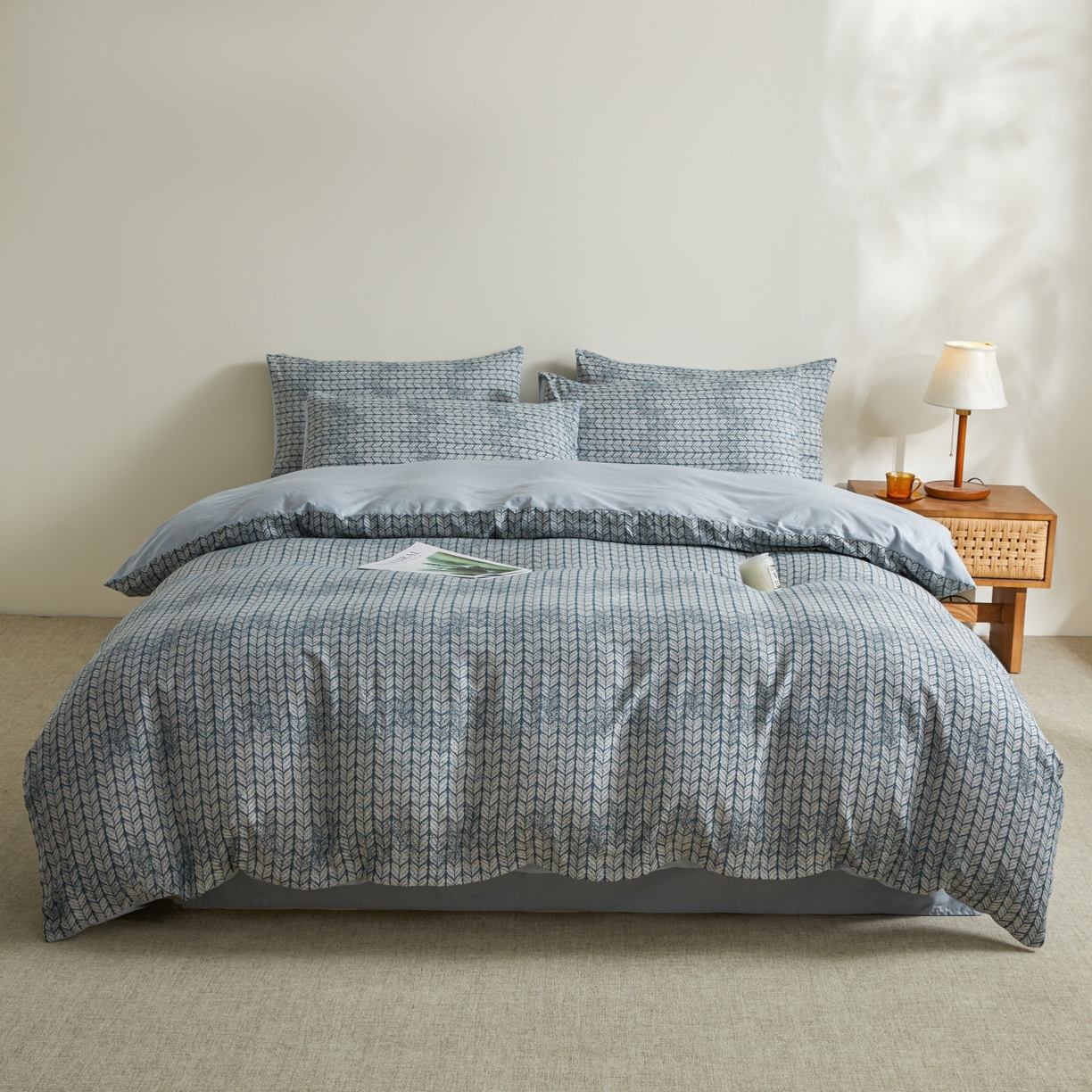 91家纺网 家纺一手货源 找家纺 乐家毛巾被（工厂自产自销） 2026新款40s全棉纯棉色织提花四件套 素穗静影