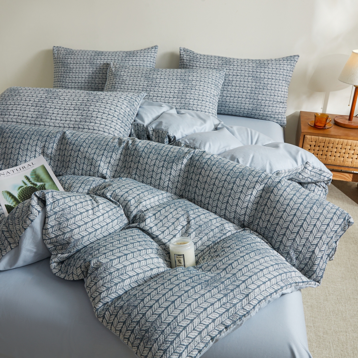 91家纺网 家纺一手货源 找家纺 乐家毛巾被（工厂自产自销） 2026新款40s全棉纯棉色织提花四件套 素穗静影