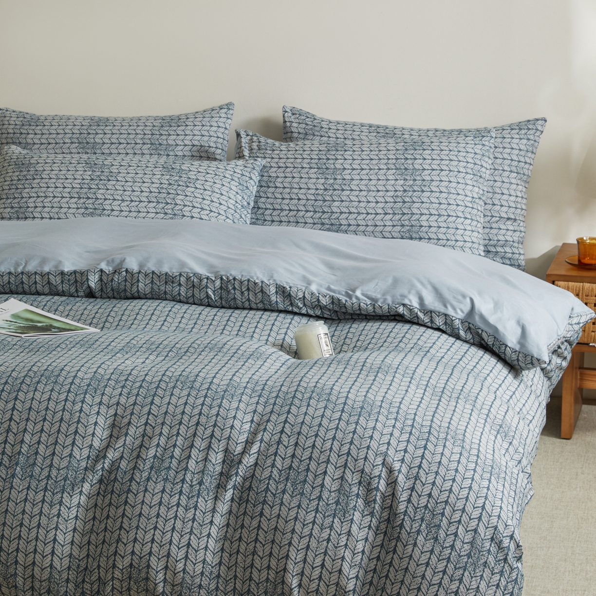 91家纺网 家纺一手货源 找家纺 乐家毛巾被（工厂自产自销） 2026新款40s全棉纯棉色织提花四件套 素穗静影