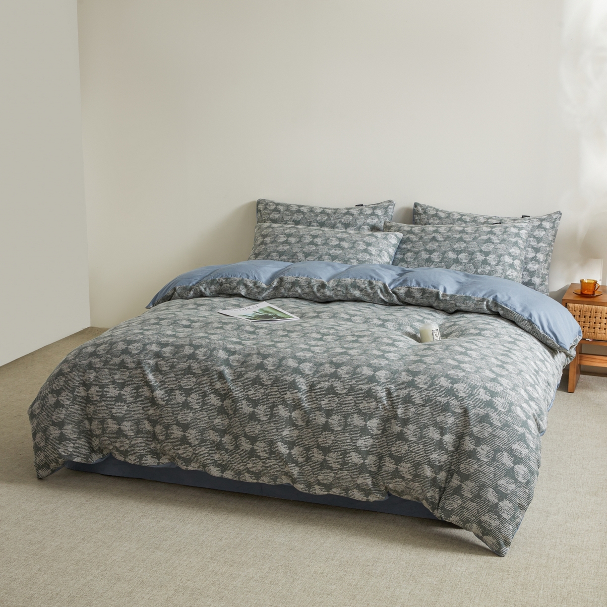 91家纺网 家纺一手货源 找家纺 乐家毛巾被（工厂自产自销） 2026新款40s全棉纯棉色织提花四件套 雾槿花簇