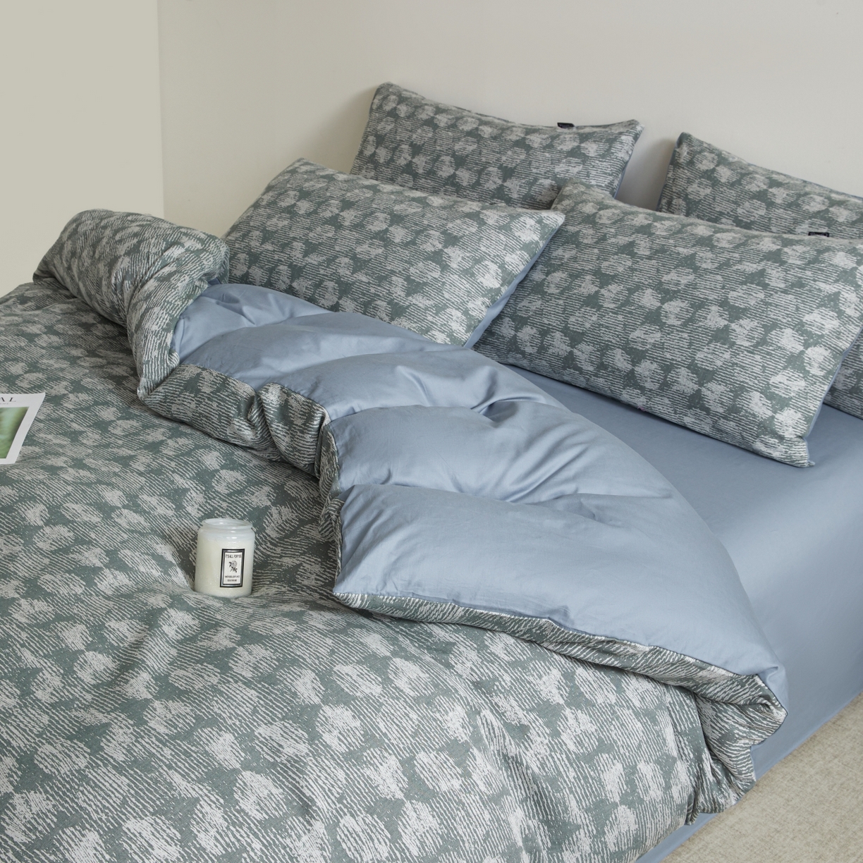 91家纺网 家纺一手货源 找家纺 乐家毛巾被（工厂自产自销） 2026新款40s全棉纯棉色织提花四件套 雾槿花簇